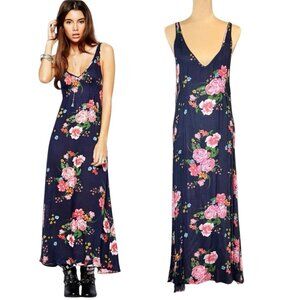 Free People Intimately Printed Floral Slip Dress Sz.M Midnight Blue Flowy Fairy